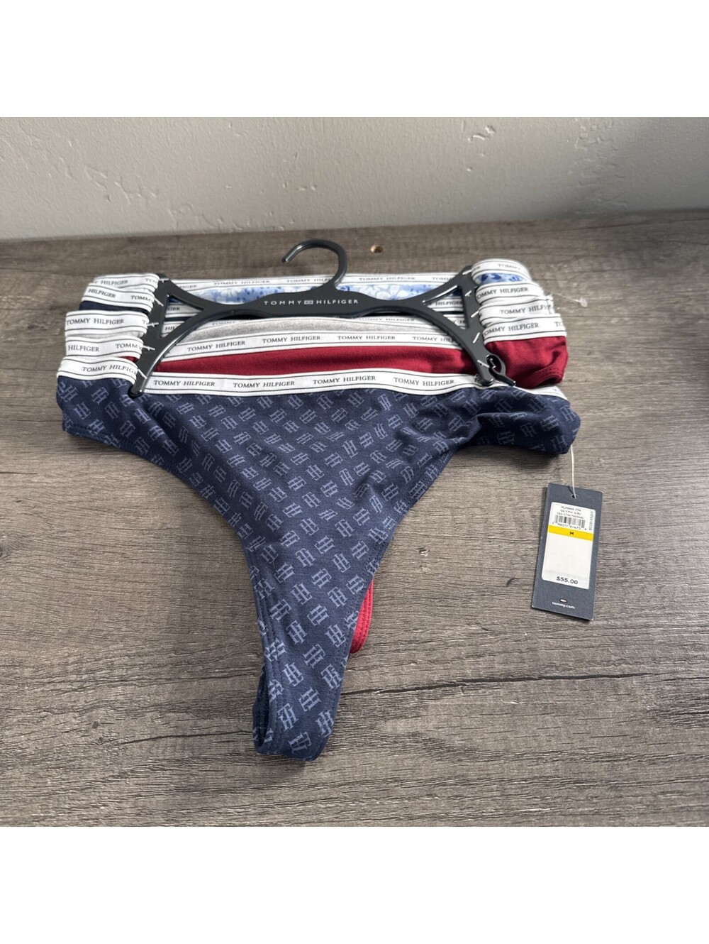 5 NEW TOMMY HILFIGER RLF0405 774 LOGO WAIST COTTON THONG PANTIES M